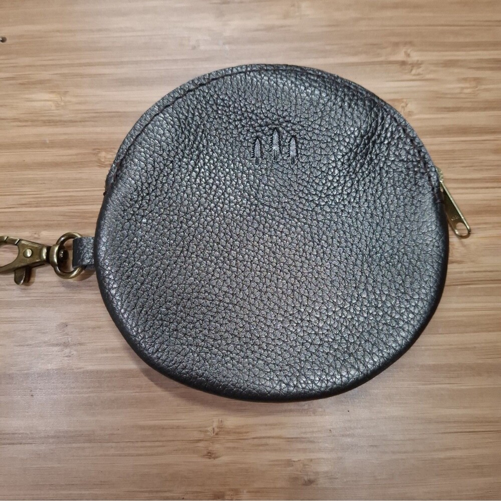 Portland Leather Goods Circle Pouch NWOT Leather Coin Purse Charcoal Stardust